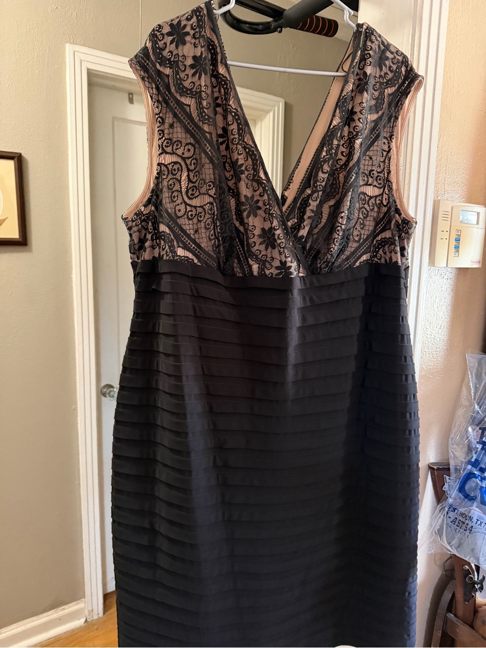 dressbarn Black and Nude Lace-Detail Midi Dress